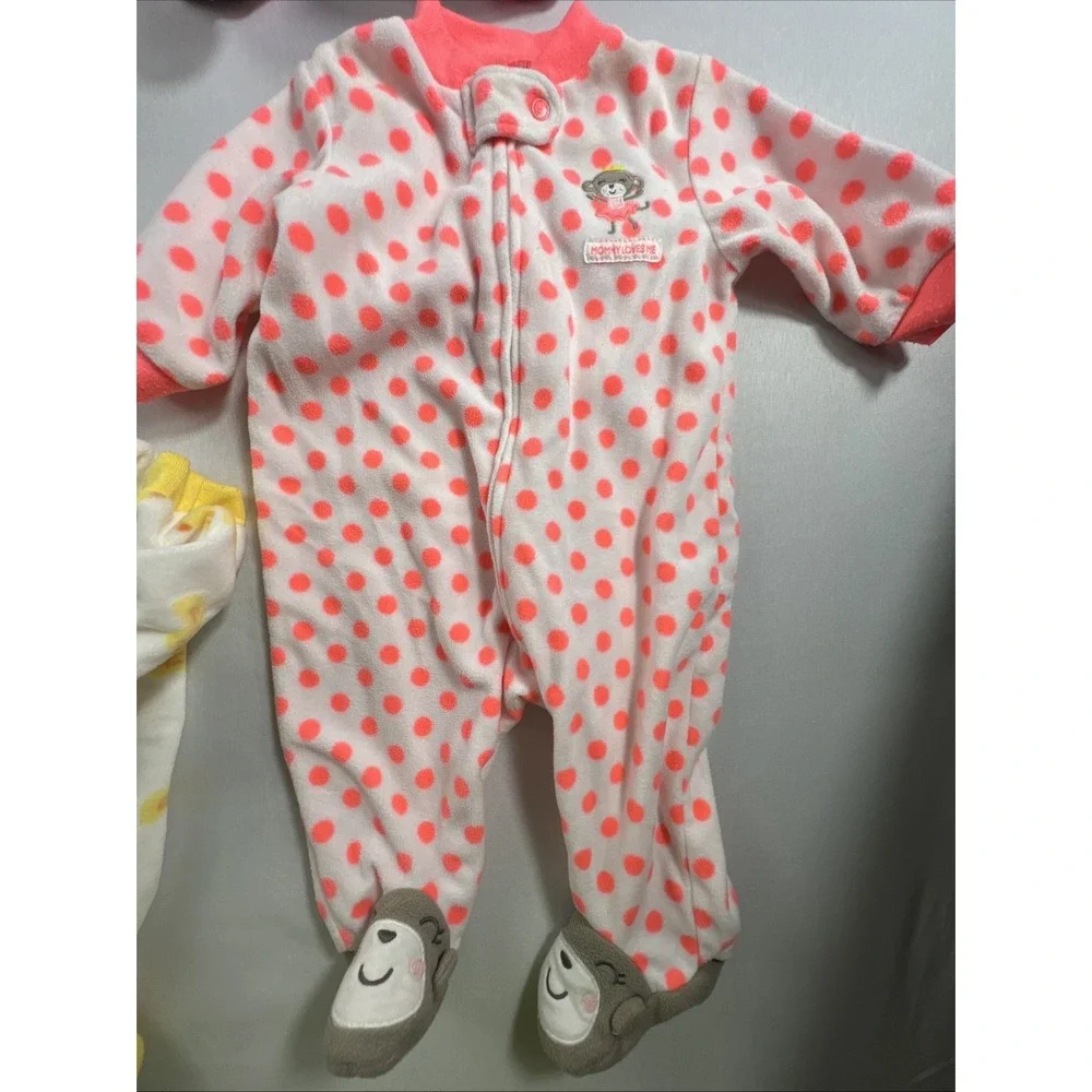 Carters Baby Girl Footed Pajamas Lot 6 Fleece Cotton Sleep Play 3M-6M